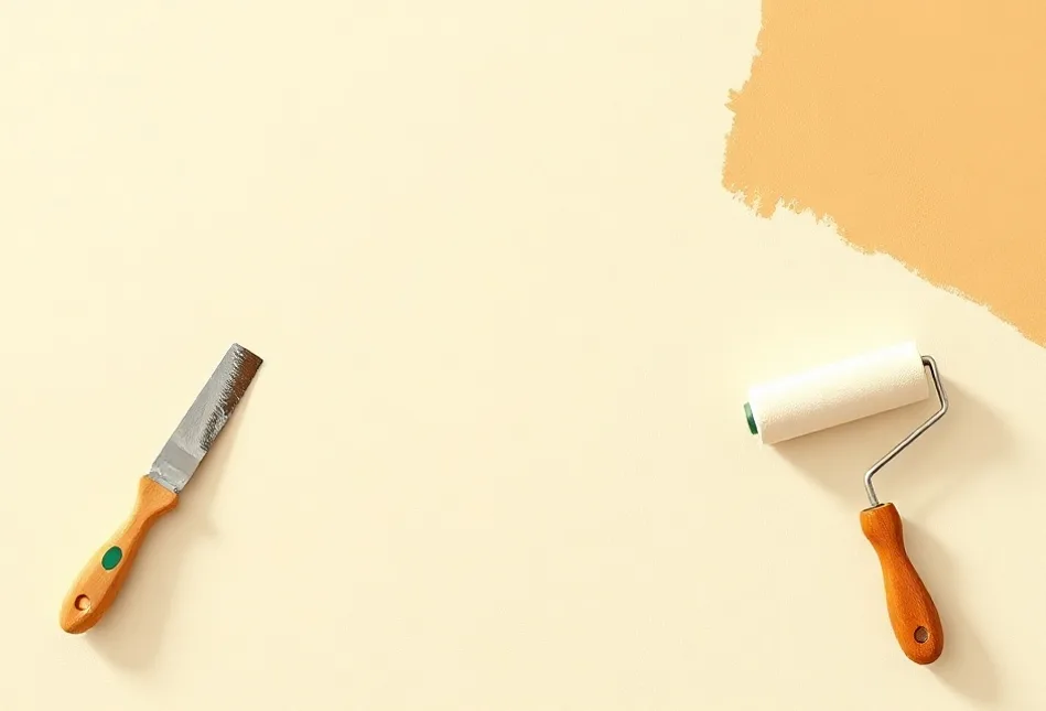 Outils de peinture disposés dans l'ordre des étapes du chantier
