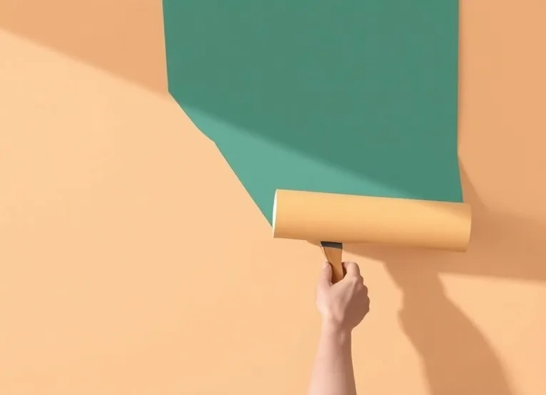 Pose de papier peint, rouleau et brosse à maroufler